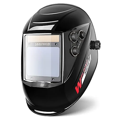 JALUWELD Real Color Automatik Schweißhelm Vollautomatik Schweißhelme Automatische Abdunkelung Solar Schweißmaske Großes sichtfeld für die Anwendungen Inkl.5 austauschbare Objektive (Schwarz-Q108)
