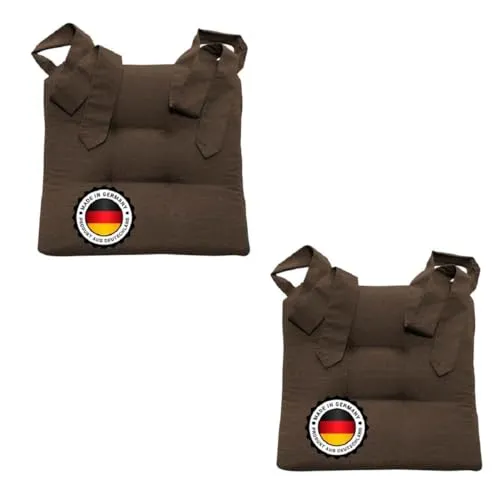 Bonvionn Stuhlkissen mit Schleifenband – Extra dicke Polsterauflage für Esszimmerstühle (Braun) - Hochwertige Stuhlkissen für optimalen Sitzkomfort und eine stilvolle Note. Mit praktischen Schleifenbändern schnell befestigt und in Deutschland gefertigt. Größe: ca. 42cm x 46cm x 7cm.