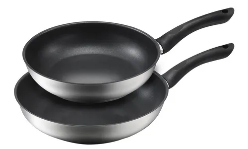 Kopf Pfannenset Alfons - 2-teiliges Edelstahlset mit Antihaftbeschichtung - Pfannen aus satiniertem Edelstahl (Ø 24, 28 cm), induktionsgeeignet, backofenfest bis 180°C, mit kratzfester Teflon Select Beschichtung für fettfreies Anbraten und einfache Reinigung.