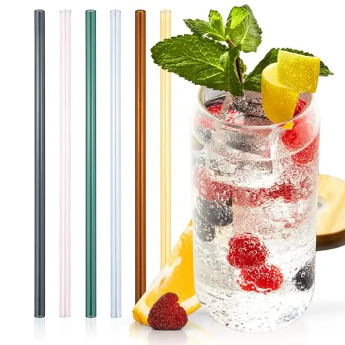 Sänger | Glasstrohhalme 6 tlg, Trinkhalme für Gläser, Strohhalme Wiederverwendbar für Cocktails Saft & Wasser, Glas Strohhalm Spülmaschinenfest, Glass Straw, Glastrinkhalm Bunt | 20 cm lang