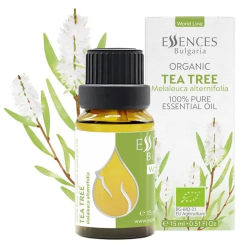 Essences Bulgaria Bio-Teebaum Ätherisches Öl 15ml | Melaleuca alternifolia | 100% Naturrein | Unverdünnt | Therapeutischer Grad | Aromatherapie | Kosmetik | Tierversuchsfrei (15 ml, Teebaum)