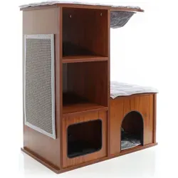 Fudajo Kratzbaum aus Holz mit Katzenhaus und 4 Liegekissen von FUDAJO