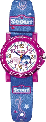 Scout Mädchen Analog Quarz Uhr 280375001 - Armbanduhren für Mädchen mit stylischem Textilarmband, wasserdicht bis 5 Bar und robustem Polycarbonat-Gehäuse – ideal für aktive Mädchen!