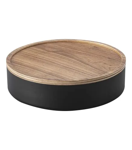 Produktbild YAMAZAKI 5800 RIN Runde Aufbewahrungsbox mit Deckel, schwarz, Stahl/Holz