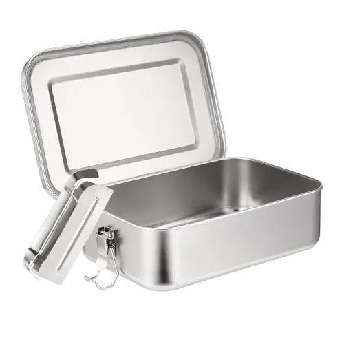 Holtrae Brotdose Edelstahl mit 2 Fächern, 1400ml Lunchbox Auslaufsicher, Lunchbox Bewegliche Trennwand, Brotdosen Metall Umweltfreundlich & BPA-frei, Vesperdose, Pausenbrot, Für Erwachsene & Kinder