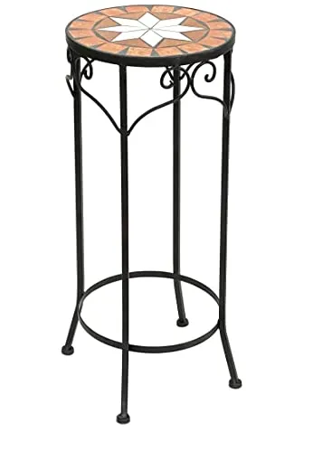 DanDiBo Blumenhocker Mosaik Rund 62 cm - Beistelltisch mit stabiler Mosaikablage, ideal für Pflanzen oder als dekorativer Tisch in Wohnräumen. Metallgestell in Schwarz, Höhe 62 cm.