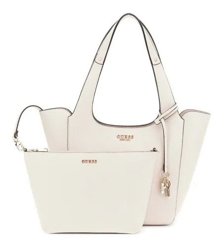 GUESS Helina Tote Bag Bone - Damen-Schultertaschen mit geräumigem Inneren und praktischer Utensilientasche für optimalen Komfort beim Einkaufen.