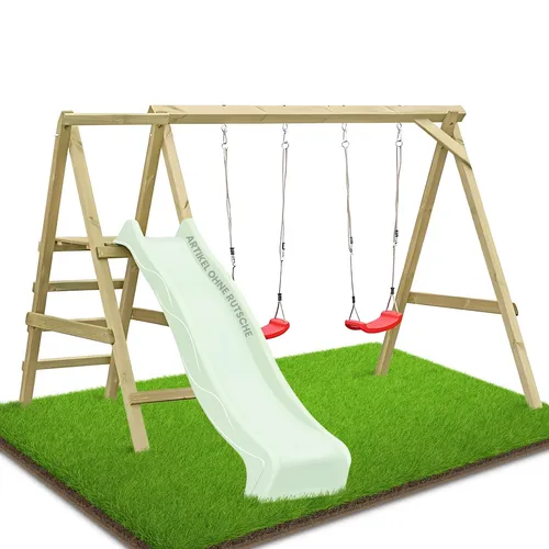 Doppelschaukel Luna Kiefer imprägniert mit Rutsche - Robuste Doppelschaukel aus imprägniertem Kiefernholz, ideal für Kinder von 3 bis 11 Jahren. Mit optionaler Rutsche für zusätzlichen Spielspaß im Garten.