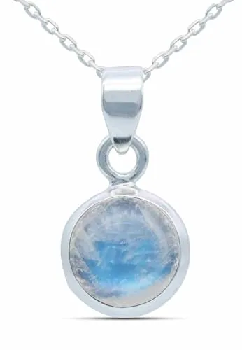 mantraroma echt Silberkette mit Regenbogen Mondstein Edelstein Damen Kettenanhänger 925 Sterlingsilber Halskette Geschenk (AK1-129-04-40)