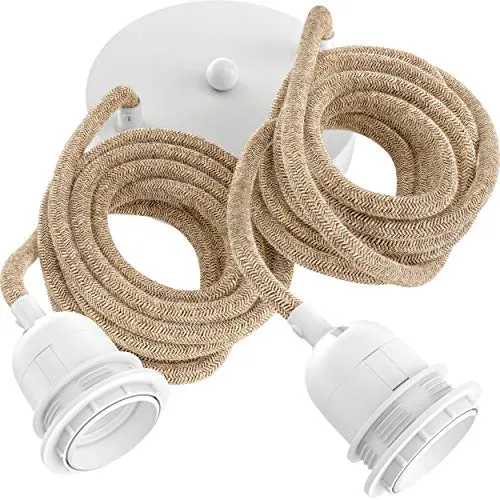 Hoopzi Pendelleuchte Beige-Weiß - Vintage Pendelleuchte aus Naturmaterialien, ideal für Innenräume. Verschönern Sie Ihr Zuhause mit einem stilvollen Hingucker, der in jedem Raum zum Blickfang wird.