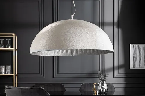 riess-ambiente Hängeleuchte GLOW 70cm in Weiß/Silber – Modernes Design für Esszimmer - Stilvolle Hängeleuchte GLOW aus pflegeleichtem Glasfaser für eine gemütliche Atmosphäre. Höhenverstellbar und flexibel einsetzbar, ideal für Ihr Zuhause.