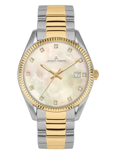 Jacques Lemans 50-4L Damenuhr Derby Bicolor - Elegante Damenuhr mit Perlmutt-Zifferblatt und präzisem Quarzwerk. Wasserdicht bis 10 bar, ideal für jeden Anlass.