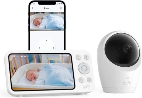 eufy Babyphone mit Kamera E20 – 2K HD, Smart-App-Steuerung & Nachtsicht - Sichere Überwachung für dein Baby: Mit 2K HD-Auflösung und Hybrid-Verbindung behältst du alles im Blick, selbst ohne WLAN. Ideal für Zuhause und unterwegs, mit mobilem Akku und intelligenter Geräuschreduzierung für ruhige Nächte.