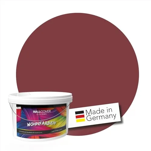 WALLCOVER hochwertige Wandfarbe für Innen | Rot | 2.5L für 20m² | dunkel Hochdeckende Innenfarbe Matt (Klasse 1) | Profi Qualität aus Deutschland