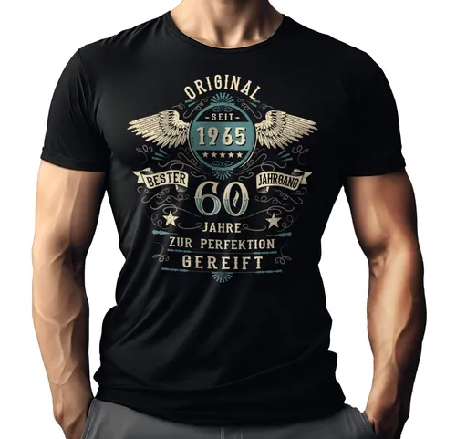 LOBO NEGRO® T-Shirt zum 60. Geburtstag: Original seit 1965 in schwarz von LOBO NEGRO
