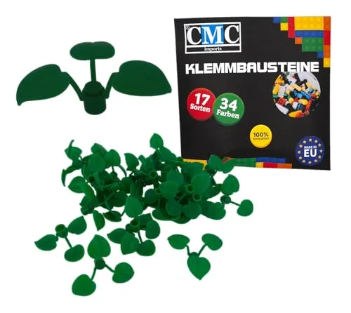 CMC imports 20 x Pflanze Klemmbausteine Bausteine Kompatibel mit 3 großen Blättern Blumen für Garten City Deko Wald Grün 6255