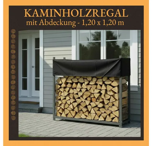V2Aox Kaminholzregal 120 x 120 cm Anthrazit - Stabiler Kaminholzständer aus pulverbeschichtetem Stahl mit variabler Abdeckhaube, schützt Ihr Brennholz optimal vor Feuchtigkeit und bietet Platz für ausreichend Vorrat.