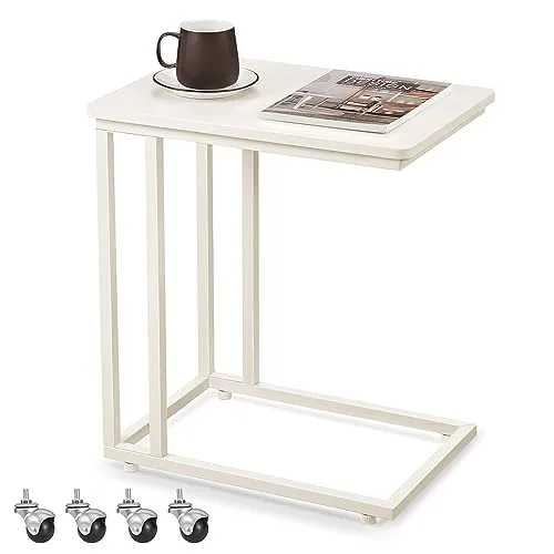 VASAGLE C-Form Beistelltisch mit Rollen, 35x50x60cm in beige von VASAGLE
