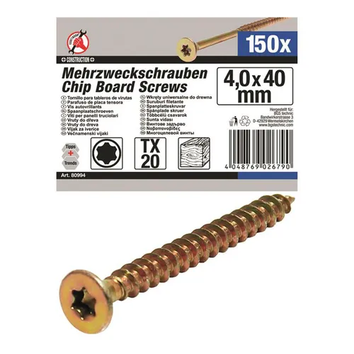 BGS-80994 I Mehrzweckschrauben, 4,0x40 mm, T20, 150 Stück in gold von BGS technic