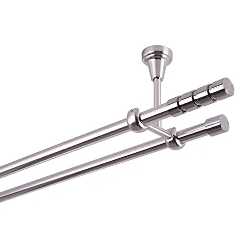 MDEKOR Gardinenstange 2 läufig 200 cm | Vorgangstange doppelläufig Deckenmontage in Edelstahl - Optik gebürstet