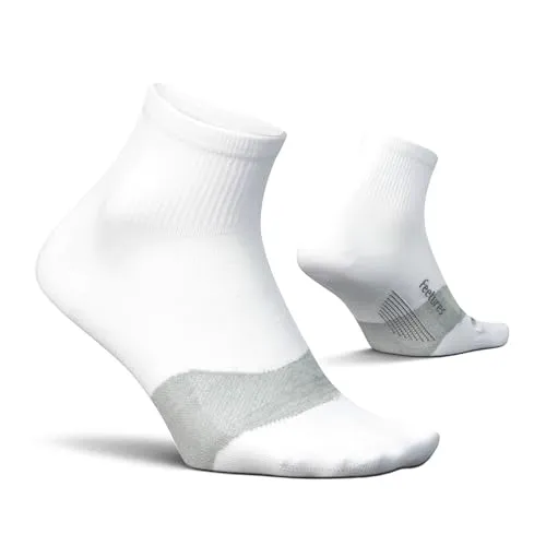 Feetures Elite Ultra Light Cushion Quarter – Sportsocken mit gezielter Kompression, Weiß (1 Paar), Large