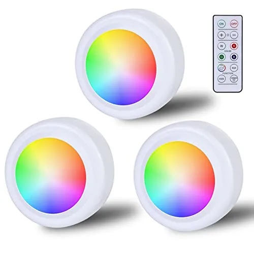 LED RGB Spots, Batteriebetrieb mit Fernbedienung, 16 Farbwechsel, Schrankbeleuchtung, Dimmbar, Kabellos, Touchlampe, Timer und Memoryfunktion