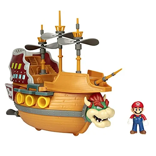 SUPER MARIO Deluxe Bowsers Luftschiff-Spielset - mit Mario-Actionfigur, hochwertig und perfekt für kreative Spielmomente