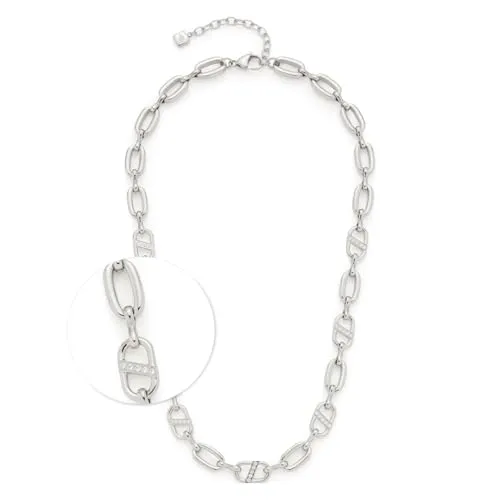 JEWELS BY LEONARDO Halskette Narea - Ketten für Damen: Trendige kurze Edelstahlkette mit Schiffsanker-Design und funkelnden Zirkonia-Steinen, anpassbare Länge für jeden Anlass.