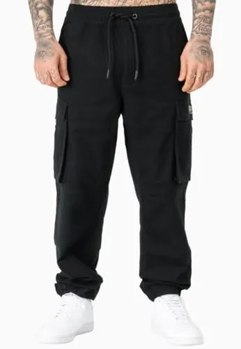 Lonsdale Herren Cargohose MICKLEY Black/Grey XL - Wanderhosen in lässiger, regulärer Passform aus reiner Baumwolle und Elasthan, ausgestattet mit mehreren praktischen Taschen und elastischem Bund für optimalen Sitz.