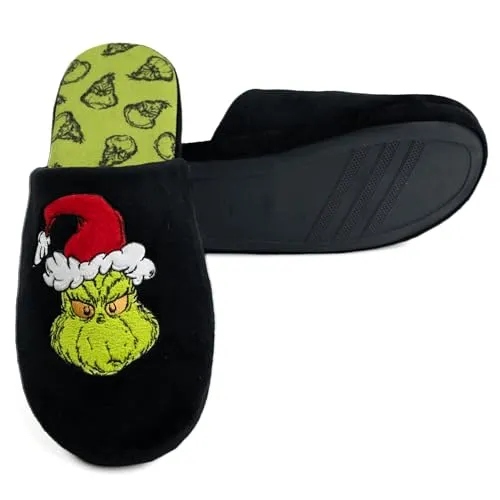 United Labels Grinch Hausschuhe für Damen und Herren, Schwarz, 44/45, Unisex Pantoffeln Winter, Puschen Weihnachten