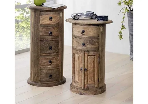 Sheesham Holz Kommode Rund in grau von Massivholzmöbel24