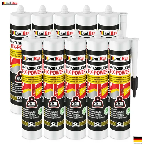 FIX-POWER Montagekleber 10 x 300ml - Wetterbeständiger Styroporkleber - Klebstoffe: Hochwertiger Montagekleber mit hervorragender Haftung auf allen Baustoffen, ideal für Innen- und Außenbereich, geruchslos und lösemittelfrei.