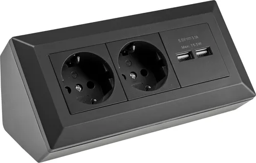 ChiliTec 2-fach Steckdosenblock + 2x USB schwarz in schwarz von ChiliTec