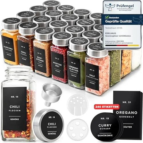 EDELHAUS Gewürzgläser Set mit Edelstahl Deckel (24 x 120ml)