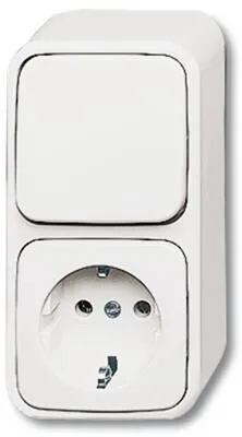 Busch-Jaeger Kombination SCHUKO® Steckdose mit Wippschalter - Steckdosen & Zubehör, ideal für Aufputzmontage in trockenen Räumen, mit erhöhter Bauform und Beleuchtungsoption für mehr Komfort.