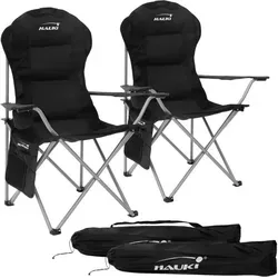 Campingstuhl 2er Set Faltbar, Schwarz, Angelstuhl Gepolstert Mit Getränkehalter, Tragetasche, Gartenstuhl Klappbar, Bis 150kg, Übergroßer Klappstuhl Mit Hochlehner, Faltstuhl Anglerstuhl Tragbar - Hauki