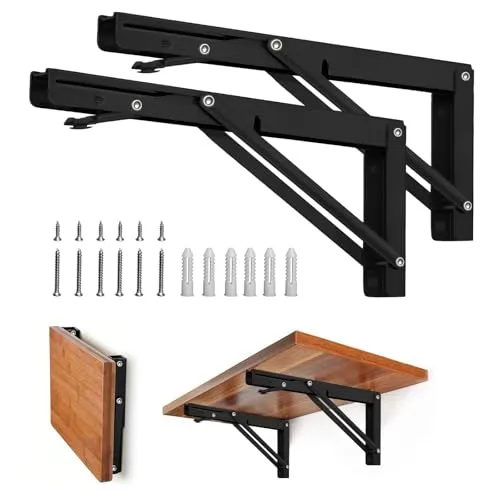 Faltbare Regalhalterungen – Schwerlast-Metall-Regalhalterung für Banktisch, Regalscharnier, Wandmontage, platzsparend, DIY Halterung, max. Traglast: 150 lb 10 Inch schwarz