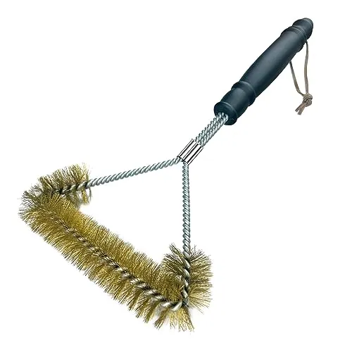 Nutabevr 12 Zoll Grillbürste Dreiseitige,Grillreiniger Bürste Mit Messingborsten aus Edelstahl, Grill Reinigungsbürste mit 3-Fach Bürstenkopf,für Grillrost,Gasgrill, Holzkohlegrill, Gusseisengrill