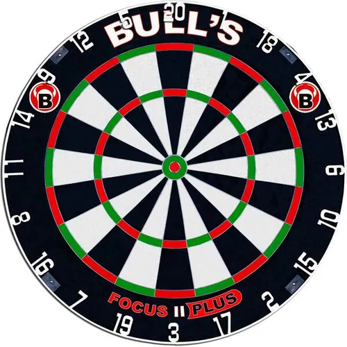 BULL'S Focus II Plus Dart Board - Hochwertige Steeldartscheibe - Sisal Dartscheibe für Steeldarts, langlebig und selbstheilend für stundenlangen Spielspaß.