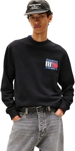 Tommy Jeans Herren Sweatshirt Flag Crew mit Rundhalsausschnitt, Schwarz (Black), 3XL