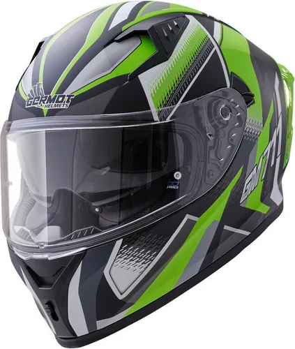 Germot GM 711 Dekor Helm, schwarz matt/grün, S (55/56) - Motorradhelm mit aerodynamischer Form und integriertem Sonnenvisier für sportliches Fahrgefühl und hohen Tragekomfort. Ideal für anspruchsvolle Fahrer.