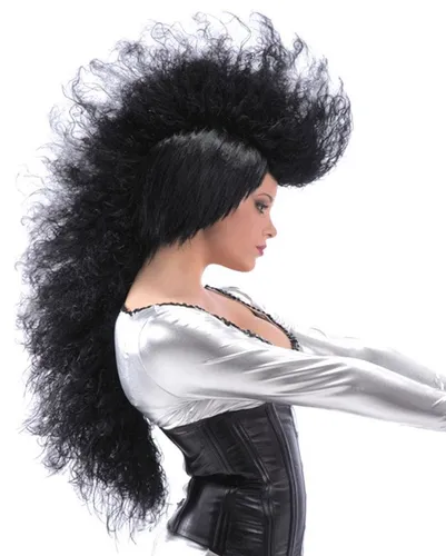 Horror-Shop Kostüm-Perücke Schwarze Punk Perücke mit XXL Mohawk