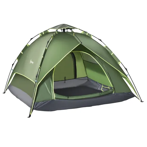 Outsunny Doppelzelt Campingzelt für Familien - Vier-Jahreszeiten-Zelt für 3 Personen, einfach mit Quick-Up-Technik aufzubauen, wasserfest und UV-beständig – ideal für Familienabenteuer im Freien.