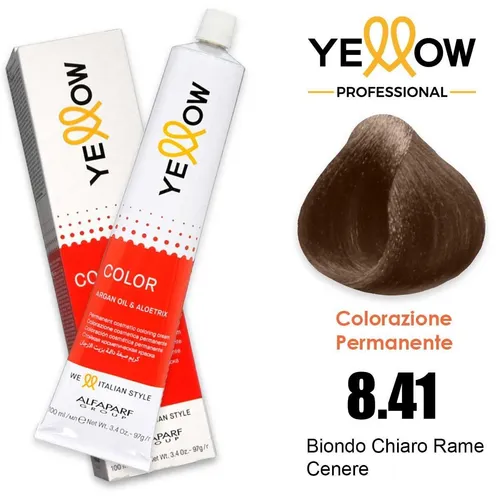 Haarfarbe 8.41 Alfaparf Yellow Color Permanent Hellblond Kupfer Asch