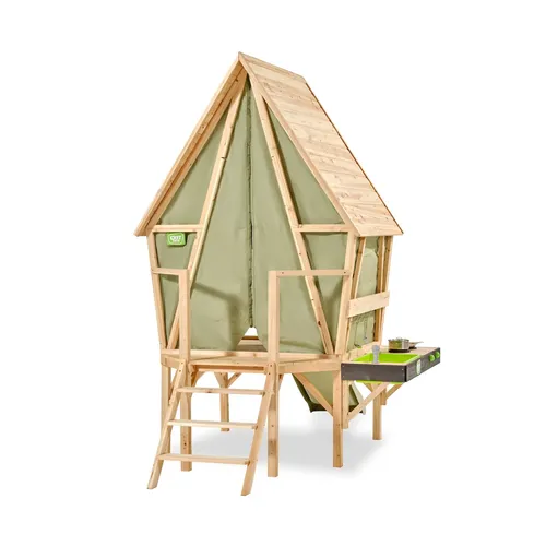 EXIT Yuki 350 Holzspielhaus mit Rutsche, Balkon und Küche - Das EXIT Yuki 350 Holzspielhaus bietet Spielspaß mit Rutsche und Balkon. Ideal für kreative Abenteuer im Freien, fördert es die Fantasie und das gemeinsame Spiel im Garten.