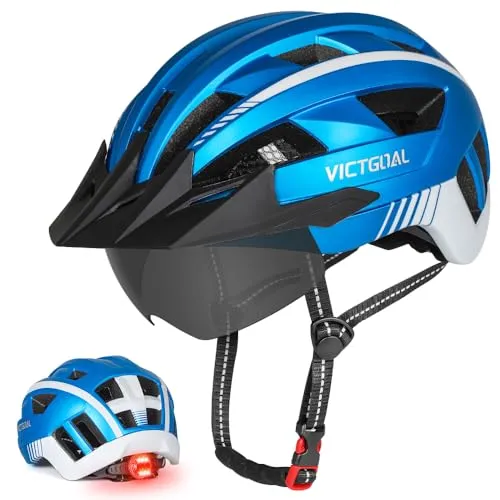VICTGOAL Fahrradhelm MTB mit LED Rücklicht und abnehmbaren Visier