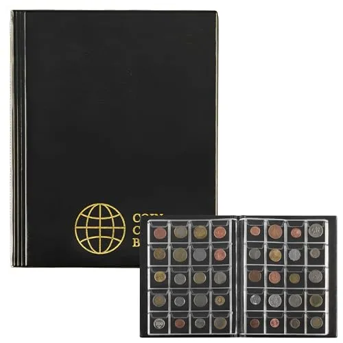Uncle Paul Münzalben, Münzbuch, 10 Seiten, Münzsammelhalter, Briefformat, Münzaufbewahrungsbuch, Tasche CS02 (Taschengröße 1,8 x 1,8 Zoll/45 x 45 mm [insgesamt 200 Taschen], Elegantes Schwarz)