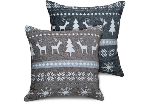 matches21 HOME & HOBBY Kissenbezüge 2er Misch-Set Kissenhüllen 45x45 cm Elche & Muster beige grau als Deko, (2 Stück), Zierkissen-Bezüge für Sofa-Kissen, Couch-Kissen