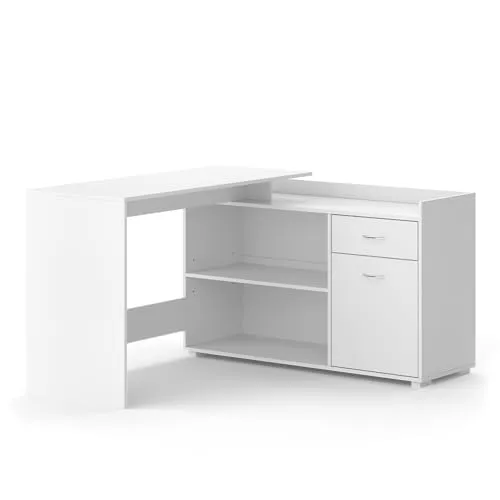 Vicco Schreibtisch Noira, Weiß, 135 x 77 cm mit Schublade - Moderner Kinderschreibtisch im eleganten Weiß, ideal für kreative Lernräume. Mit praktischer Schublade für eine aufgeräumte Arbeitsfläche.