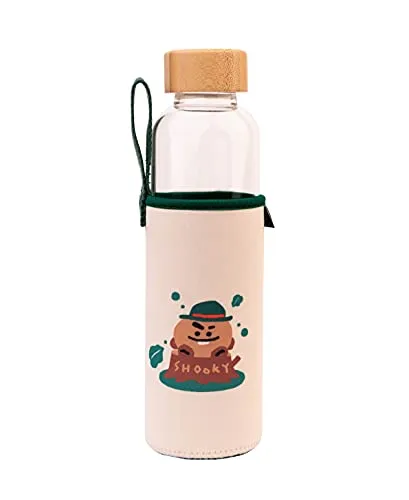 Grupo Erik Trinkflasche 500 ml Glas - GYM FlascheBT21 Shooky Glasflasche 500 ml - Sportflasche Kinder - Wasserflasche Glas - BTS Fanartikel Offizieller BTS Merch